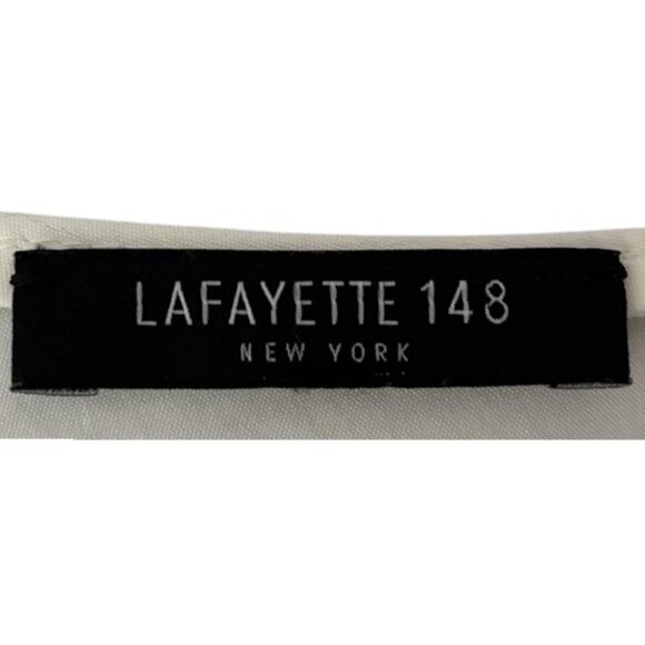 Lafayette 148 New York puff tie sleeves V neck blouse white women's size L - Picture 4 of 4